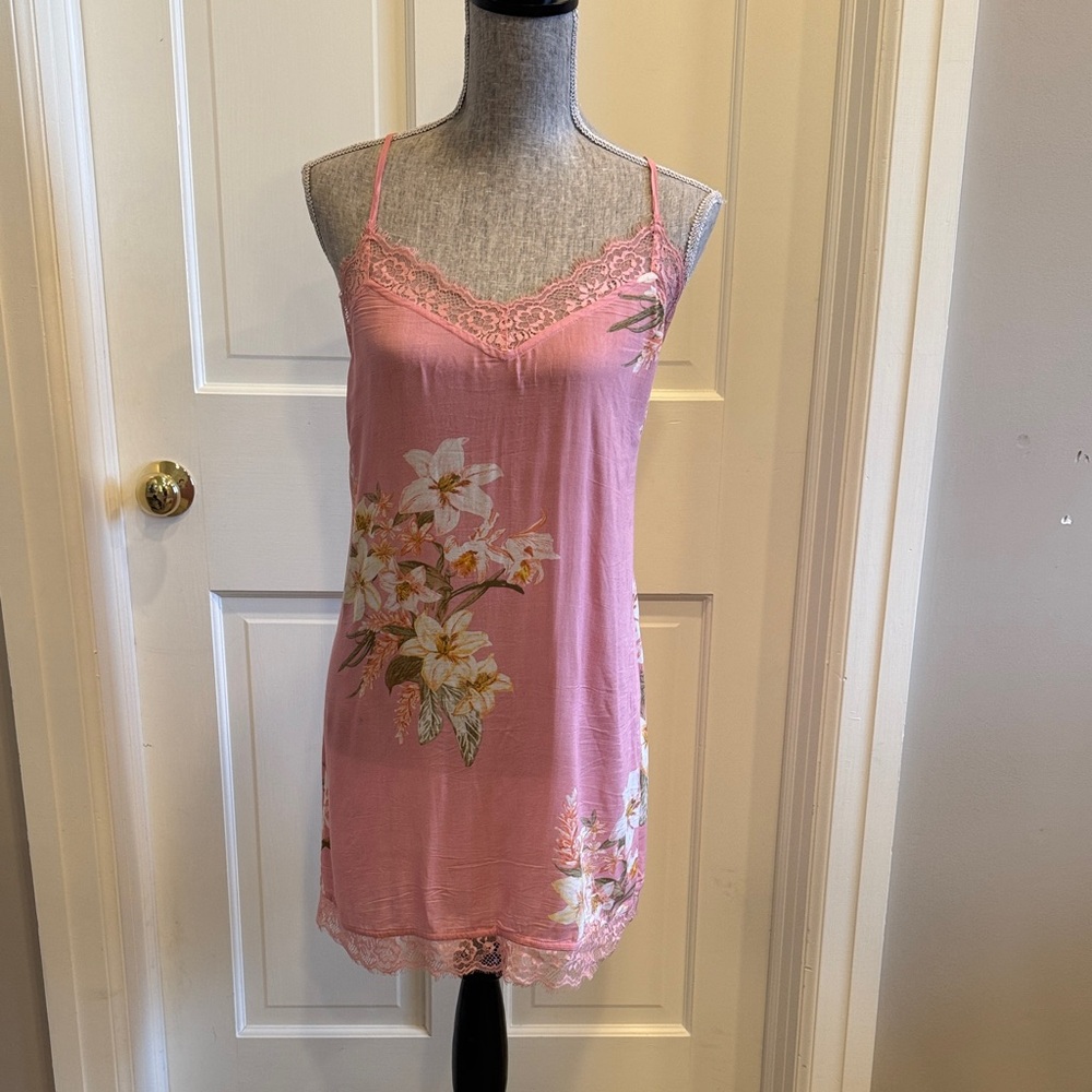 Nordstrom Lingerie Pink Floral Lace Slip Size Small